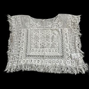 Black Sheep Top Womens Medium Crochet Knit Cream Boho Hippie Festival Fringe